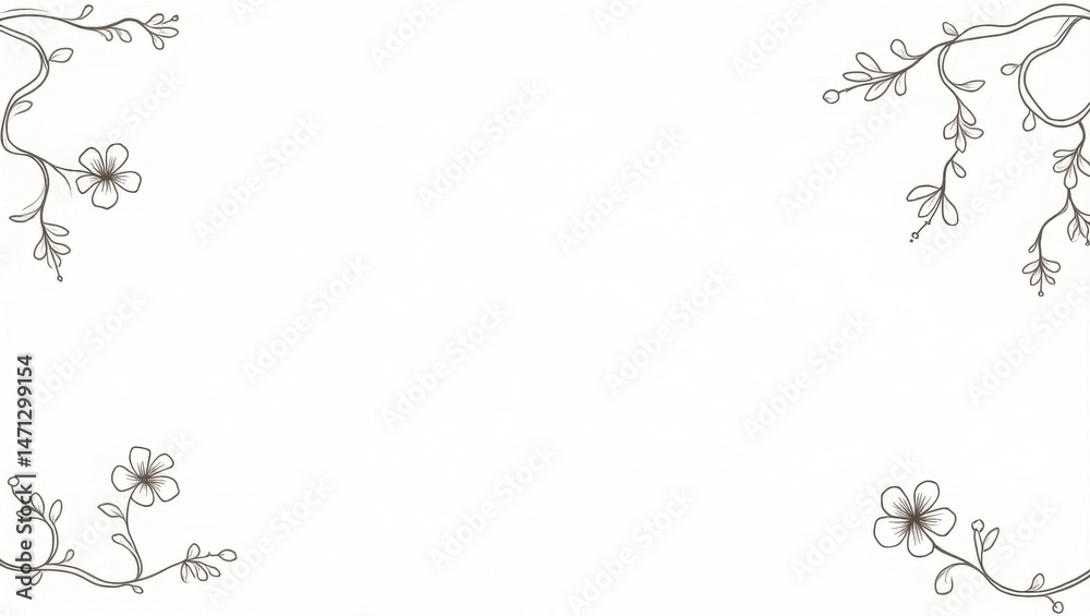 Obraz premium Elegant Floral Frame Border Design White Background Simple Line Art Botanical Illustration Wedding