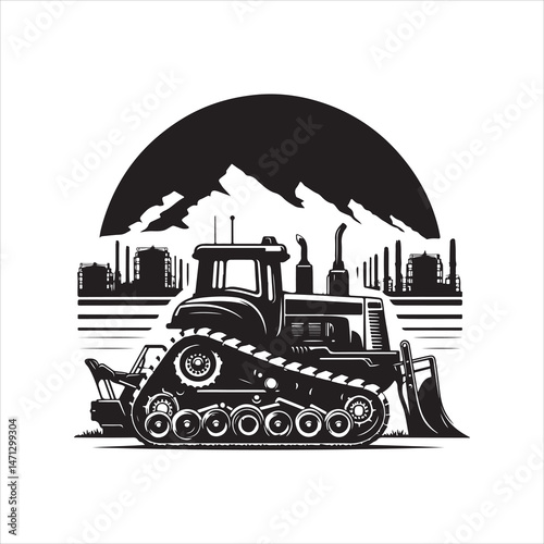 Powerful Tractor Illustrations: Vector Graphics of Farm and Construction Vehicles