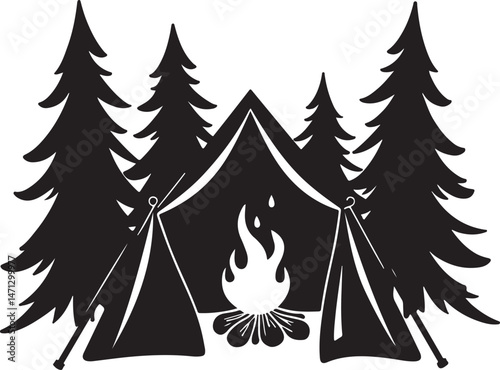 Cozy Tent Under Starry Sky Silhouette

Campfire Gathering Vector Art

Mountain Camping Adventure Silhouette

Backpacker with Backpack Silhouette

Forest Camping Scene Vector