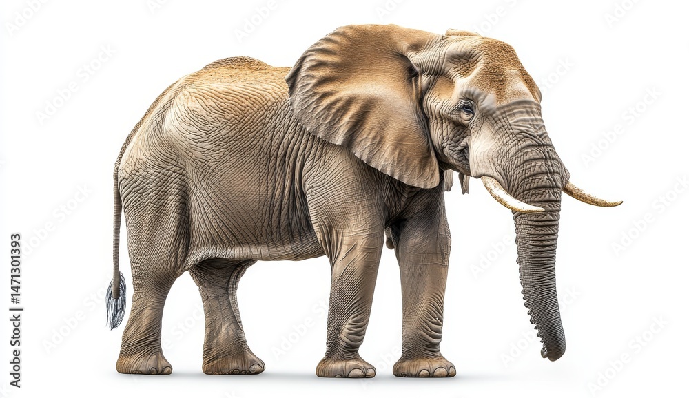 Fototapeta premium Large Adult African Elephant Profile View on White Background