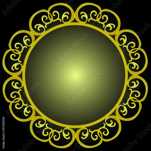 Golden round frame with a beautiful pattern on a gradient background