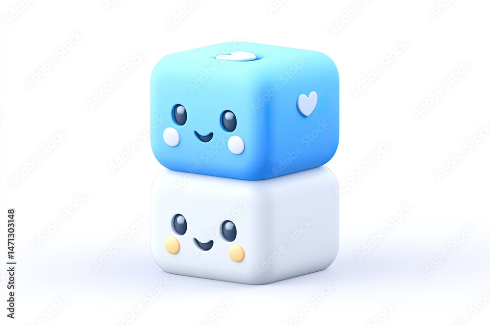 Two stackable cartoon cubes with happy expressions Two stackable cartoon cubes with happy expressions