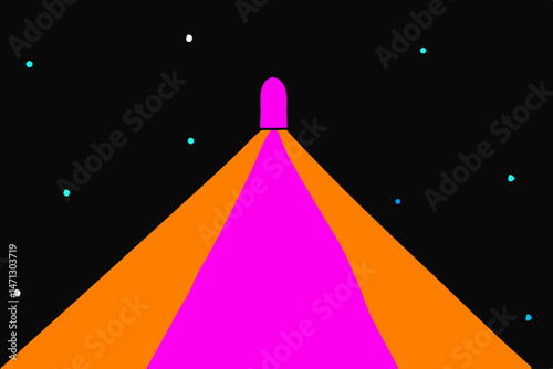 Abstract art Pink portal orange path cosmic black background Vivid colors simple design mysterious