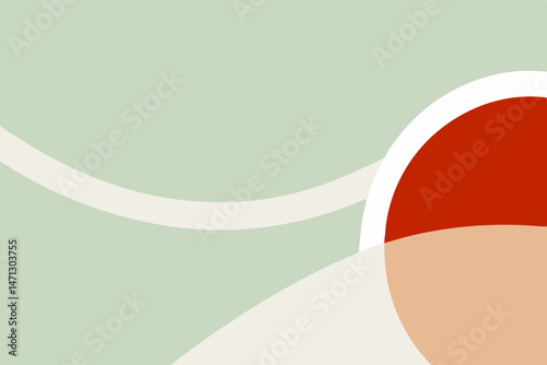 Abstract art serene sage green creamy white and bold red curves create a calming minimalist design