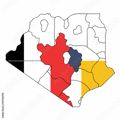 Colorful map of administrative divisions regions or districts Simple design bold colors