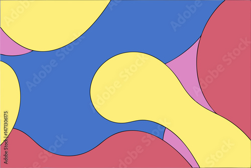 Vibrant Abstract Art Yellow Blue Pink Red Swirls Modern Design Bold Colors Smooth Curves Graphic Art