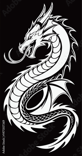 Mythical Serpentine Dragon Illustration