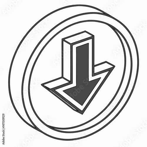 Metallic 3D download icon with reflective chrome-like finish
