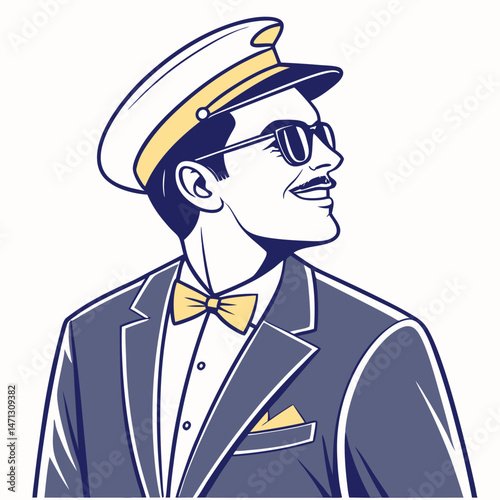 Stylish limo driver cartoon with bowtie and confident grin