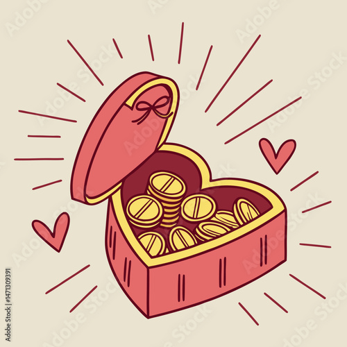 Box with love, coins, and rays symbolizing generous giving