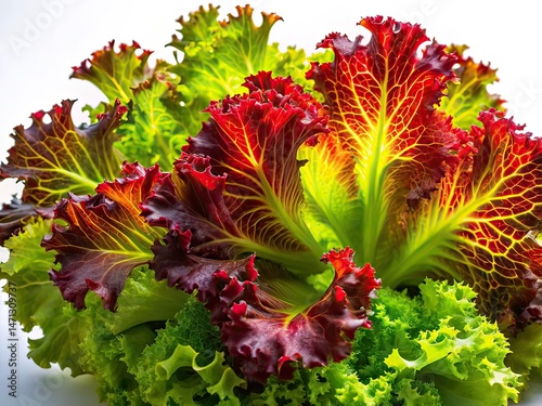 Green Red Lettuce Closeup Silhouette Texture Background AI Photo