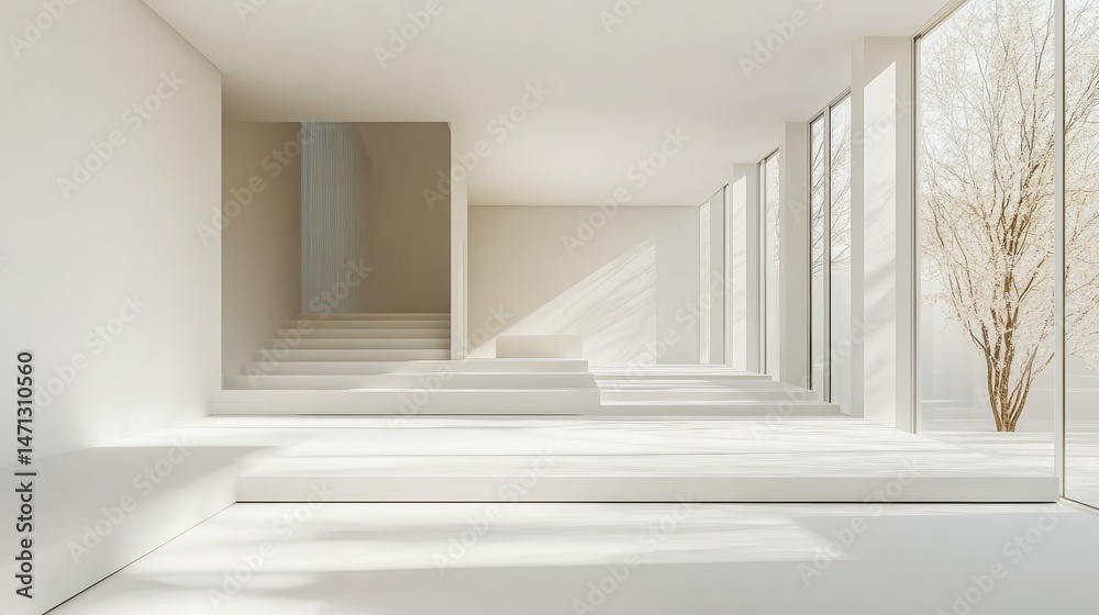 Obraz premium Minimalist Interior Space with Natural Light and Tree View