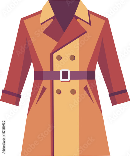A stylish trench coat vector art illustration featuring clean lines, detailed shading, and modern fashion design, perfect for digital or print projects.