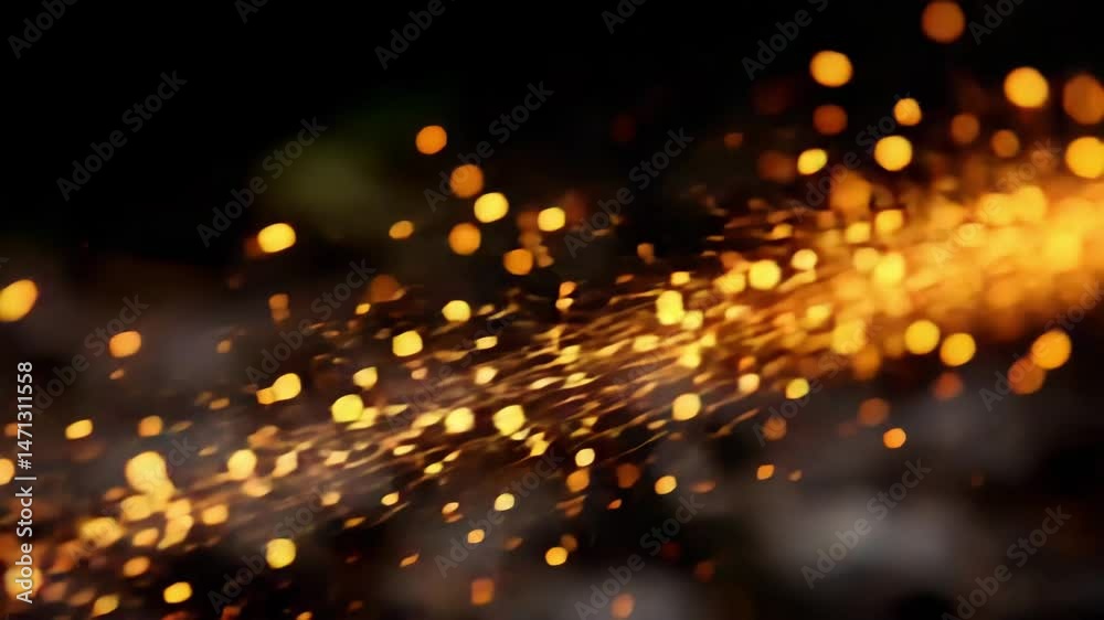 Sparks and glowing flames light up dark background with bright fire and warm glow effects