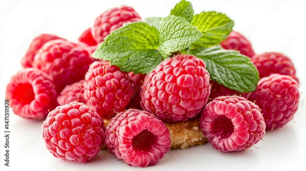 Fresh raspberries and mint leaves on a light background. Fresh raspberries and mint leaves on a light background.