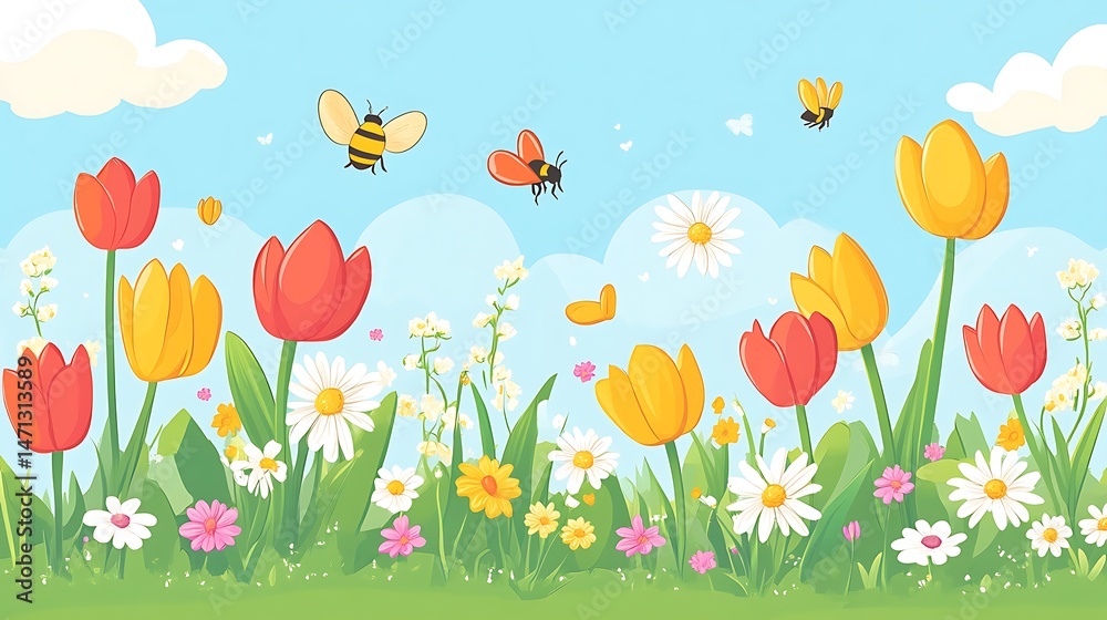 Spring flowers with bees, and sunny day. (2)
