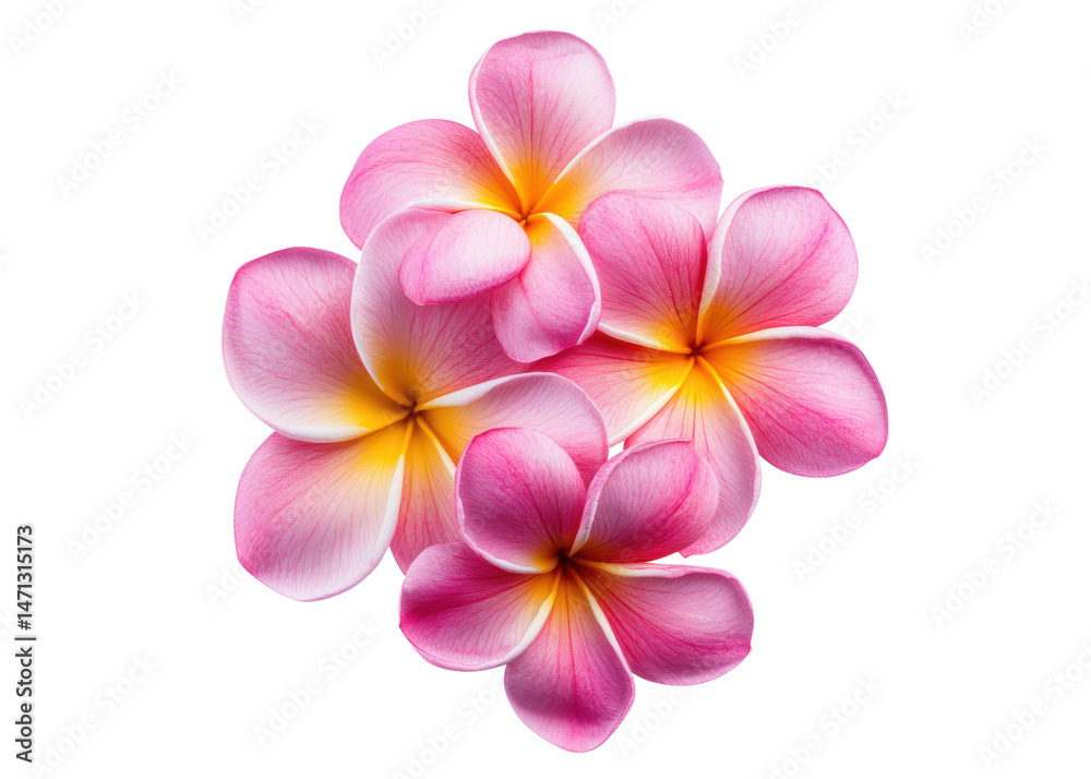 Obraz premium Pink plumeria flowers isolated on transparent background. Tropical, Spa, Hawaii.