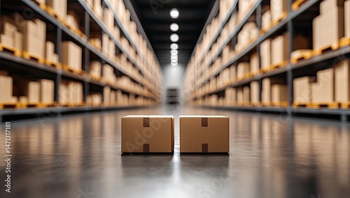 Warehouse Interior with Cardboard Boxes photo