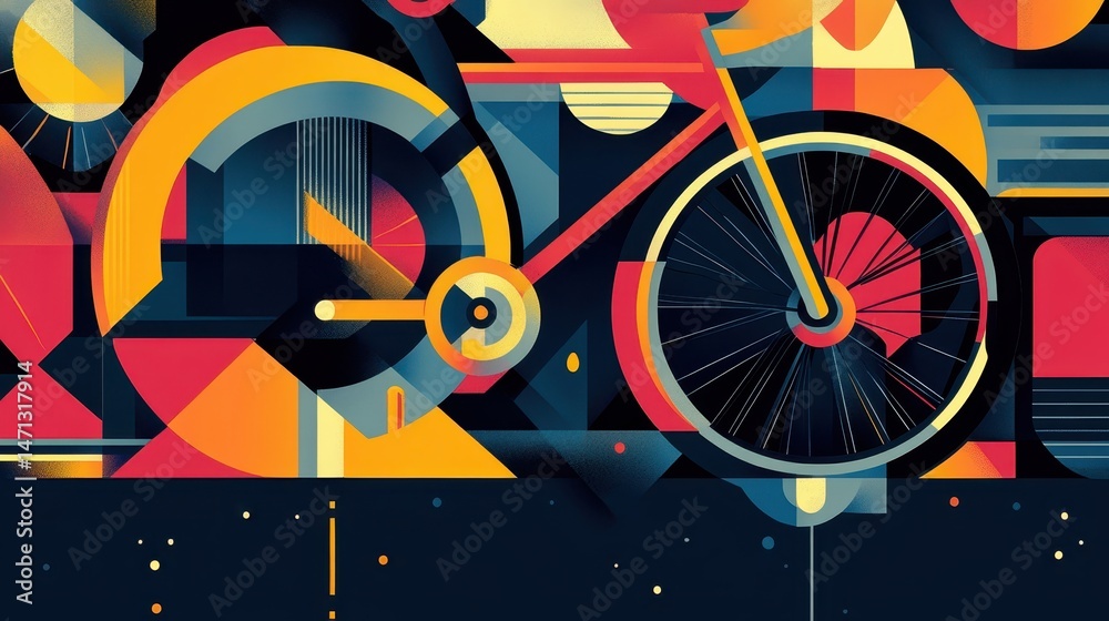 Fototapeta premium Vibrant Abstract Bicycle Design with Geometric Shapes and Colors