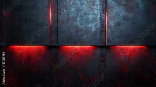 Dark Metallic Wall with Red Light Accent for Modern Background