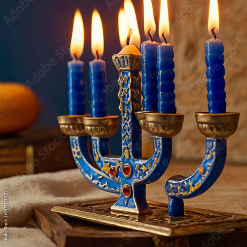 hanukkah menorah with candles photo