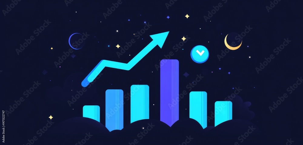 Fototapeta premium Upward trending bar graph in night sky