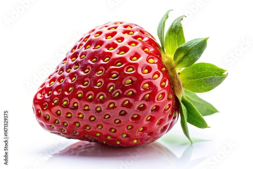 Juicy Strawberry Close-up, Documentary Style, Isolated Background
