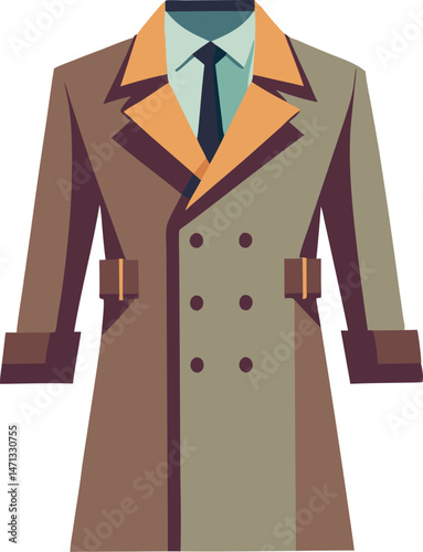 A stylish trench coat vector art illustration featuring clean lines, elegant design, and modern detailing, perfect for fashion or branding projects.