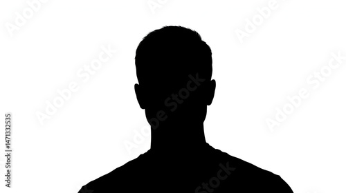 Silhouette of a man, front view, against a white background, with no face visible