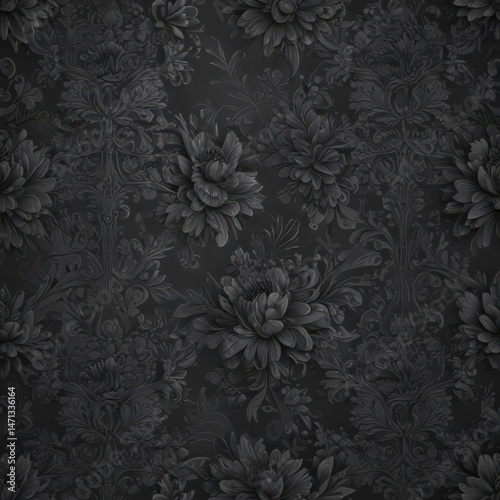 Wallpaper Mural Abstract dark grey floral wallpaper, seamless intricate design , intricate, branches, wallpaper Torontodigital.ca