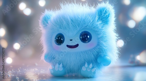 Adorable 3D Kawaii Furry Monster with Chibi Proportions for Cute Cartoon Animation