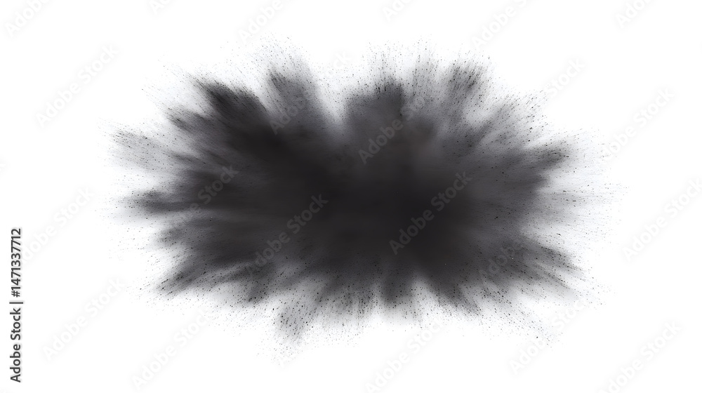Obraz premium Dark gray cloud of black dust powder on a white background