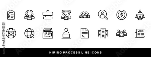 Hiring Process Line Icons. Recruitment, Job Application, Interview, Candidate Selection Vector Set