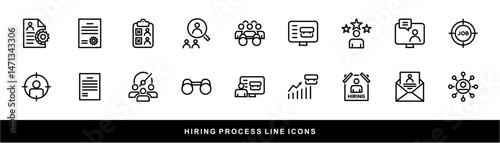 Hiring Process Line Icons. Recruitment, Job Application, Interview, Candidate Selection Vector Set