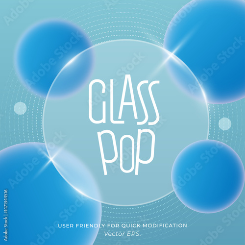 Minimal abstract editable glassmorphism vector with blurred round elements and glossy glow Blue glass pop