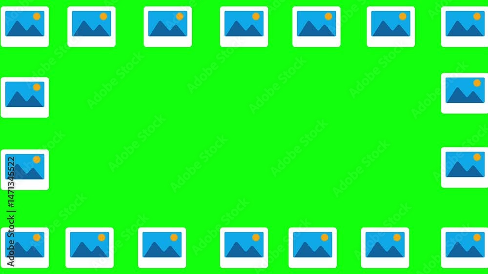 technology photos store gallery icons frame design animation on green screen.