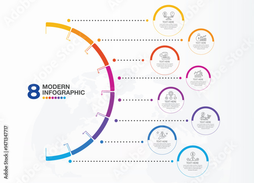 Template 8 steps, infographic for business concept.