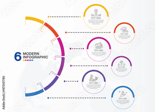 Template 6 steps, infographic for business concept.