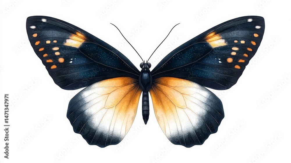 Obraz premium Colorful butterfly an isolated insect with beautiful wings flutters on white background