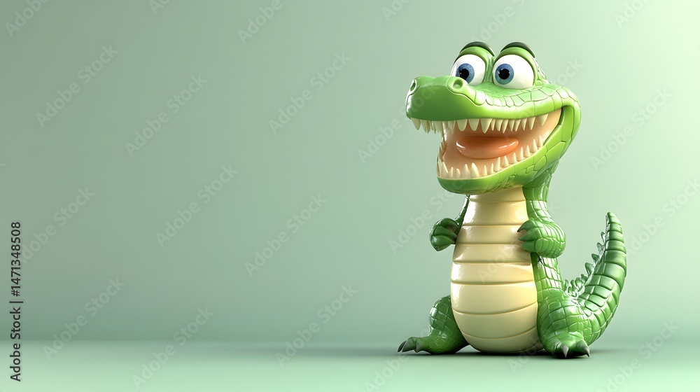 Fototapeta premium Cheerful 3D Alligator Holding Blank Sign for Customizable Text in Fun Style