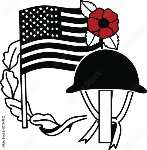 poppy flower vector illustration, Memorial Day Vector illustration