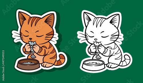 Sticker Illustration of an Orange Cute Cat