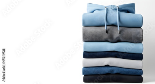 Stack of Folded Clothes with Hoodie on White Background