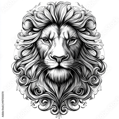  A bold, detailed vector illustration of a lion's head, symbolizing strength and courage. Ideal for logos, designs, and creative projects photo