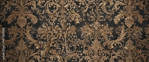Elegant damask pattern, intricate floral swirls and scrolls, classic, detail