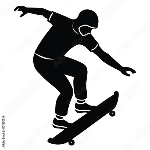 Dynamic Skateboarder Silhouette Action Sports Illustration