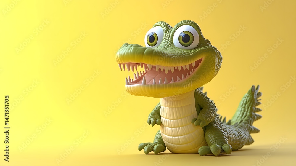 Fototapeta premium Vibrant 3D Cute Alligator in Playful Stance with Flat Design for Child-Friendly Animation