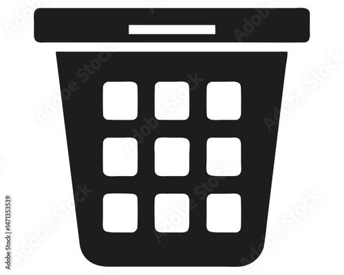 Black laundry hamper silhouette design depicting household items for modern minimalism