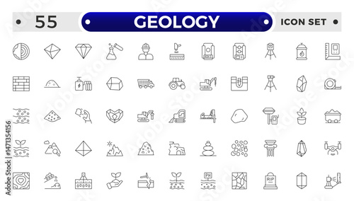 Geology minimal outline web icon set.