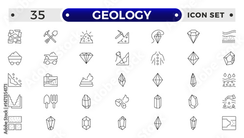 Geology minimal outline web icon set.